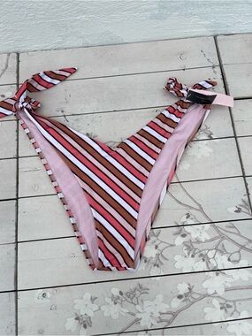 Victoria's Secret Pink, Brown & White Striped Bikini Bottoms with Tie Sides
